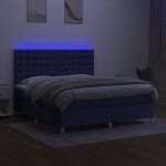 vidaXL Pat cu arcuri, saltea și LED, albastru, 180x200 cm, textil