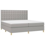 vidaXL Pat cu arcuri, saltea și LED, gri deschis, 200x200 cm, textil