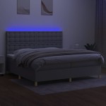 vidaXL Pat cu arcuri, saltea și LED, gri deschis, 200x200 cm, textil