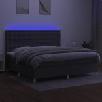 vidaXL Pat cu arcuri, saltea și LED, gri închis, 200x200 cm, textil