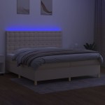 vidaXL Pat cu arcuri, saltea și LED, crem, 200x200 cm, textil