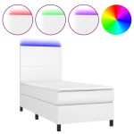 vidaXL Pat cu arcuri, saltea și LED, alb, 90x190 cm, piele ecologică vidaXL Pat cu arcuri, saltea și LED, alb, 90x190 cm, piele ecologică