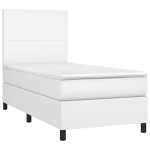 vidaXL Pat cu arcuri, saltea și LED, alb, 90x190 cm, piele ecologică vidaXL Pat cu arcuri, saltea și LED, alb, 90x190 cm, piele ecologică