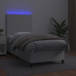 vidaXL Pat cu arcuri, saltea și LED, alb, 90x190 cm, piele ecologică vidaXL Pat cu arcuri, saltea și LED, alb, 90x190 cm, piele ecologică