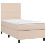 vidaXL Pat cu arcuri, cu saltea și LED cappuccino 90x190 cm, piele eco