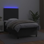 vidaXL Pat cu arcuri, saltea și LED, negru, 90x200 cm, piele ecologică
