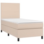vidaXL Pat cu arcuri, cu saltea și LED, cappuccino 90x200 cm piele eco