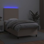 vidaXL Pat cu arcuri, cu saltea și LED, cappuccino 90x200 cm piele eco