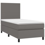 vidaXL Pat cu arcuri, saltea și LED, gri, 100x200 cm, piele ecologică