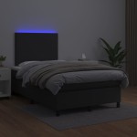 vidaXL Pat cu arcuri, saltea și LED, negru, 120x200cm, piele ecologică
