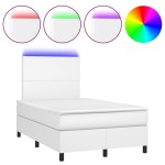 vidaXL Pat cu arcuri, saltea și LED, alb, 120x200 cm, piele ecologică