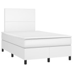 vidaXL Pat cu arcuri, saltea și LED, alb, 120x200 cm, piele ecologică