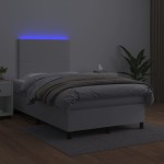 vidaXL Pat cu arcuri, saltea și LED, alb, 120x200 cm, piele ecologică