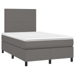 vidaXL Pat cu arcuri, saltea și LED, gri, 120x200 cm, piele ecologică
