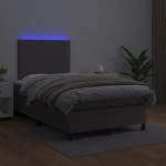 vidaXL Pat cu arcuri, saltea și LED, gri, 120x200 cm, piele ecologică