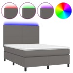 vidaXL Pat cu arcuri, cu saltea & LED, gri, 140x190 cm, piele eco vidaXL Pat cu arcuri, cu saltea & LED, gri, 140x190 cm, piele eco