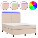 vidaXL Pat cu arcuri, cu saltea și LED cappuccino 140x190 cm piele eco vidaXL Pat cu arcuri, cu saltea și LED cappuccino 140x190 cm piele eco