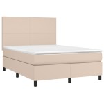 vidaXL Pat cu arcuri, cu saltea și LED cappuccino 140x190 cm piele eco vidaXL Pat cu arcuri, cu saltea și LED cappuccino 140x190 cm piele eco