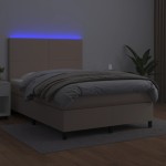 vidaXL Pat cu arcuri, cu saltea și LED cappuccino 140x190 cm piele eco vidaXL Pat cu arcuri, cu saltea și LED cappuccino 140x190 cm piele eco