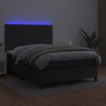 vidaXL Pat cu arcuri, saltea și LED, negru, 140x200 cm, piele eco
