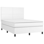 vidaXL Pat cu arcuri, saltea și LED, alb, 140x200 cm, piele eco