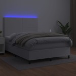 vidaXL Pat cu arcuri, saltea și LED, alb, 140x200 cm, piele eco