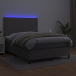 vidaXL Pat cu arcuri, saltea și LED, gri, 140x200 cm, piele eco