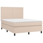 vidaXL Pat cu arcuri, saltea și LED, cappuccino, 140x200cm, piele eco