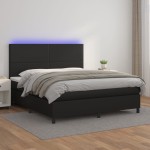 vidaXL Pat cu arcuri, saltea și LED, negru, 160x200cm, piele ecologică vidaXL Pat cu arcuri, saltea și LED, negru, 160x200cm, piele ecologică