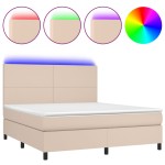 vidaXL Pat cu arcuri, cu saltea și LED, cappuccino 160x200cm piele eco vidaXL Pat cu arcuri, cu saltea și LED, cappuccino 160x200cm piele eco