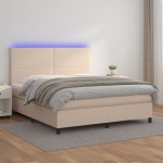 vidaXL Pat cu arcuri, cu saltea și LED, cappuccino 160x200cm piele eco vidaXL Pat cu arcuri, cu saltea și LED, cappuccino 160x200cm piele eco