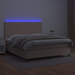 vidaXL Pat cu arcuri, cu saltea și LED, cappuccino 160x200cm piele eco vidaXL Pat cu arcuri, cu saltea și LED, cappuccino 160x200cm piele eco
