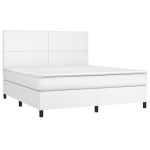 vidaXL Pat cu arcuri, saltea și LED, alb, 180x200 cm, piele ecologică