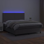 vidaXL Pat cu arcuri, saltea și LED, gri, 180x200 cm, piele ecologică