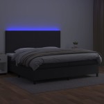 vidaXL Pat cu arcuri, saltea și LED, negru, 200x200cm, piele ecologică
