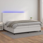 vidaXL Pat cu arcuri, saltea și LED, alb, 200x200 cm, piele ecologică vidaXL Pat cu arcuri, saltea și LED, alb, 200x200 cm, piele ecologică