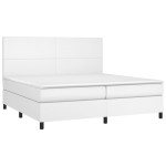 vidaXL Pat cu arcuri, saltea și LED, alb, 200x200 cm, piele ecologică vidaXL Pat cu arcuri, saltea și LED, alb, 200x200 cm, piele ecologică