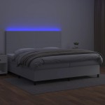 vidaXL Pat cu arcuri, saltea și LED, alb, 200x200 cm, piele ecologică vidaXL Pat cu arcuri, saltea și LED, alb, 200x200 cm, piele ecologică