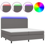 vidaXL Pat cu arcuri, saltea și LED, gri, 200x200 cm, piele ecologică