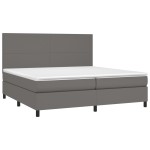 vidaXL Pat cu arcuri, saltea și LED, gri, 200x200 cm, piele ecologică