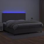 vidaXL Pat cu arcuri, saltea și LED, gri, 200x200 cm, piele ecologică