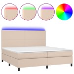 vidaXL Pat cu arcuri, cu saltea și LED cappuccino 200x200 cm piele eco vidaXL Pat cu arcuri, cu saltea și LED cappuccino 200x200 cm piele eco