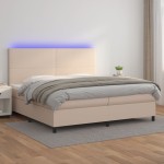 vidaXL Pat cu arcuri, cu saltea și LED cappuccino 200x200 cm piele eco vidaXL Pat cu arcuri, cu saltea și LED cappuccino 200x200 cm piele eco