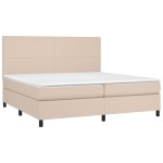 vidaXL Pat cu arcuri, cu saltea și LED cappuccino 200x200 cm piele eco vidaXL Pat cu arcuri, cu saltea și LED cappuccino 200x200 cm piele eco