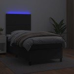 vidaXL Pat cu arcuri, saltea și LED, negru, 90x190 cm, piele ecologică