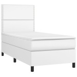 vidaXL Pat cu arcuri, saltea și LED, alb, 90x190 cm, piele ecologică vidaXL Pat cu arcuri, saltea și LED, alb, 90x190 cm, piele ecologică