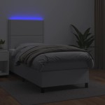 vidaXL Pat cu arcuri, saltea și LED, alb, 90x190 cm, piele ecologică vidaXL Pat cu arcuri, saltea și LED, alb, 90x190 cm, piele ecologică