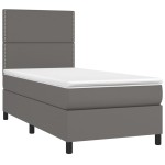 vidaXL Pat cu arcuri, saltea și LED, gri, 90x190 cm, piele ecologică