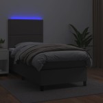 vidaXL Pat cu arcuri, saltea și LED, gri, 90x190 cm, piele ecologică