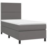 vidaXL Pat cu arcuri, cu saltea și LED, gri, 90x200 cm, piele eco